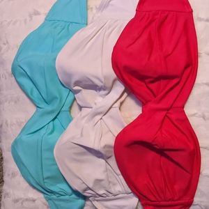 Victoria's Secret bandeau bikini tops size 32DD.  Aqua, white, and red.